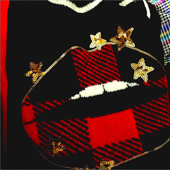 Torrid Buffalo Plaid Gold Stars Holiday Black Cotton Knit Plus 3X Sweater 22/24 - Picture 8 of 14